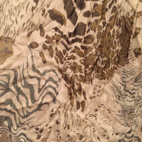 Scarf olive green, blue and transparent white - Picture 3 of 6